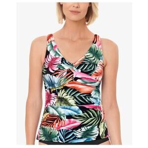 Swim Solutions Women's V-Neck Pleated Tummy-Control Tankini Top 8 NWT